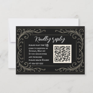 Black Beauty QR Code Wedding RSVP Card