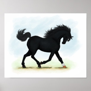Black Beauty (Star & Sock) Trotting Horse Poster