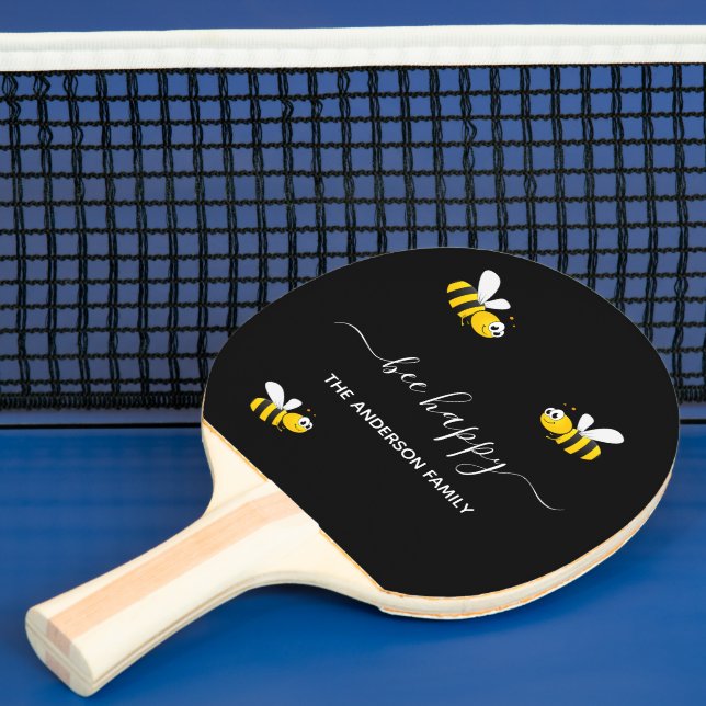 Black bee happy bumble bees summer fun family name ping pong paddle (Insitu)