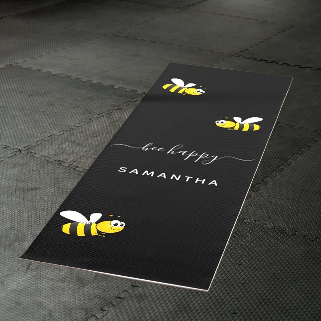 Black bee happy bumble bees summer fun humour name yoga mat (Creator Uploaded)