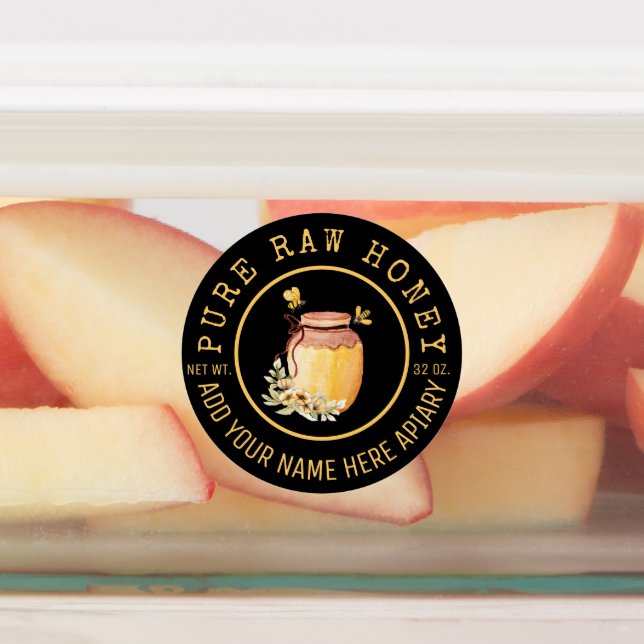 Black Bee Honey Label Metallic Gold Text  (Affixed)