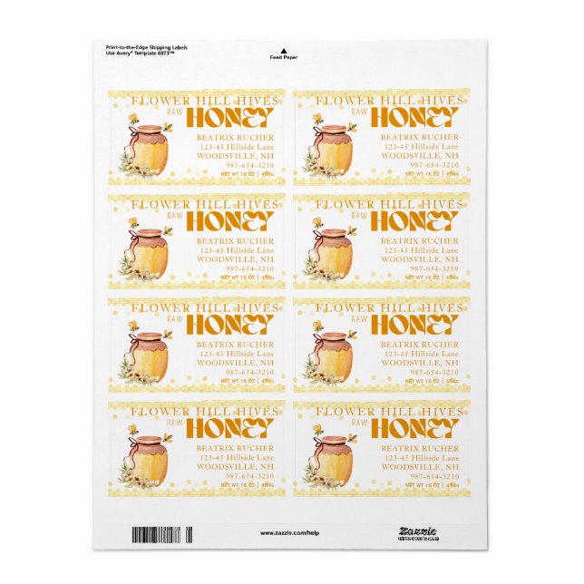 Black Bee Honey Label Metallic Gold Text  (Full Sheet)