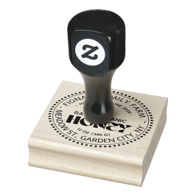 Black Bee Honey Label Metallic Gold Text  Rubber Stamp (Stamp)