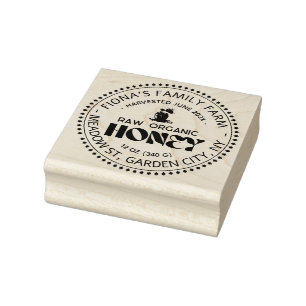 Black Bee Honey Label Metallic Gold Text Rubber Stamp