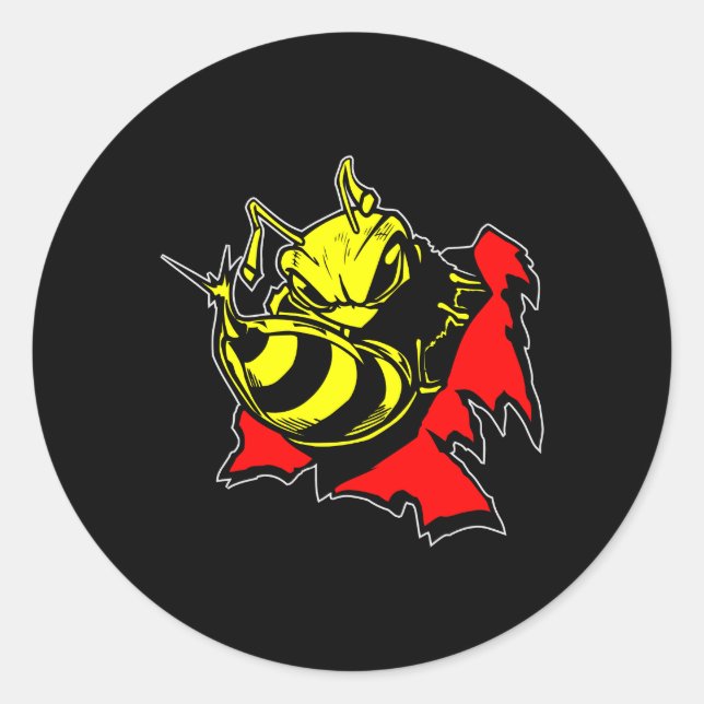 Black Bee Tearout Classic Round Sticker (Front)
