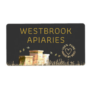 Black Beehives Apiary Tag with Gold Heart and Bees