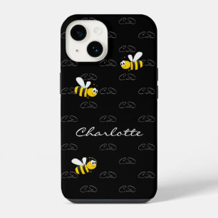 Black bees fun humour monogram pattern iPhone 14 case