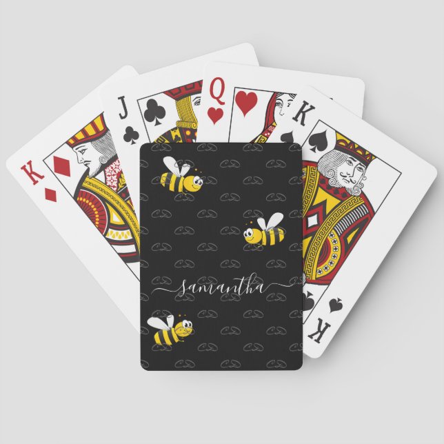Black bees fun humour monogram playing cards (Back)