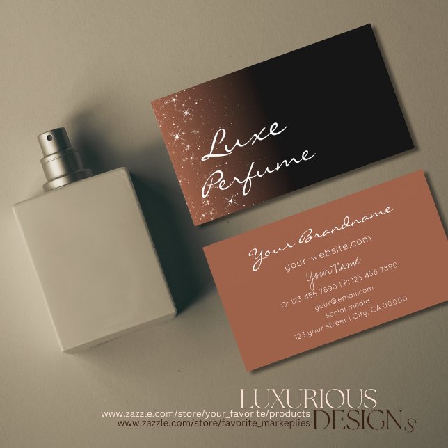 Black Beige Brown Glitter Stars Elegant and Modern Business Card (Creator Uploaded)