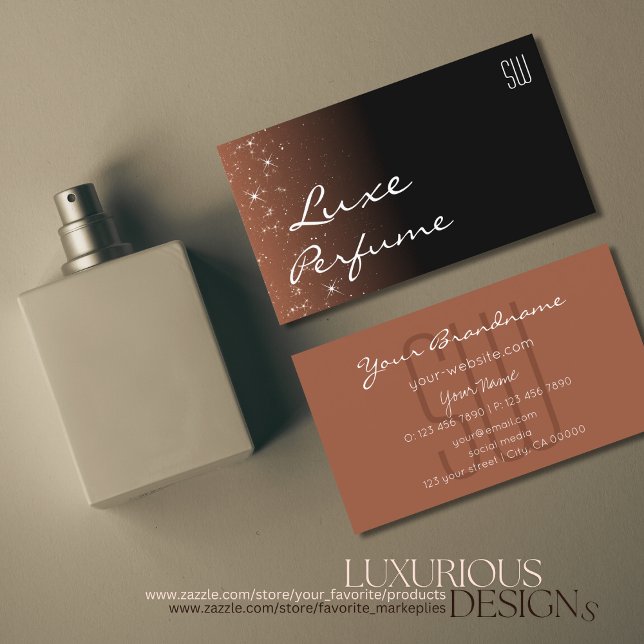 Black Beige Brown with Glitter Stars and Initials Business Card (Creator Uploaded)