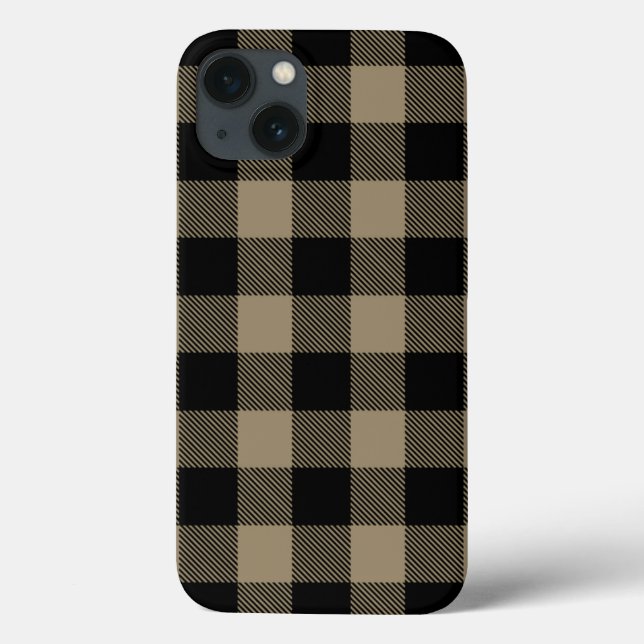 Black Beige Buffalo Plaid Check Pattern Case-Mate iPhone Case (Back)