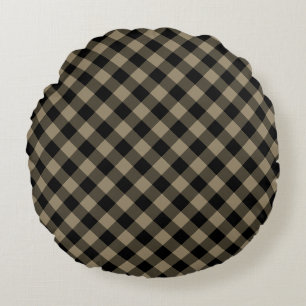Black & Beige Checked Round Cushion