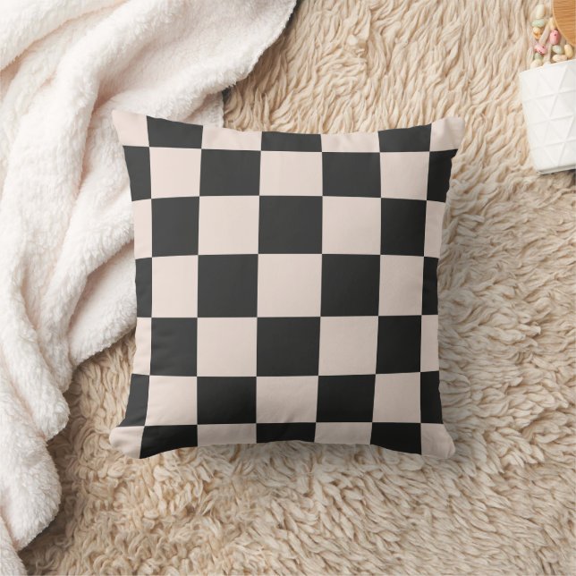 Black Beige Chequerboard Pillow (Blanket)