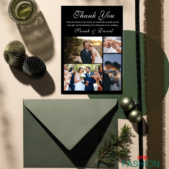 Black Beige Elegant Modern Wedding W Note Thank You Card (#ordernow)