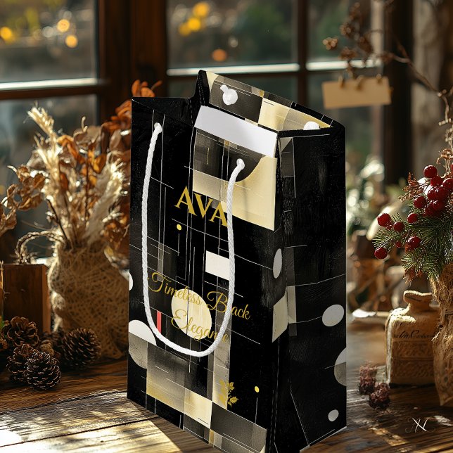 Black & Beige Geometric Timeless Elegance Art Small Gift Bag (Creator Uploaded)
