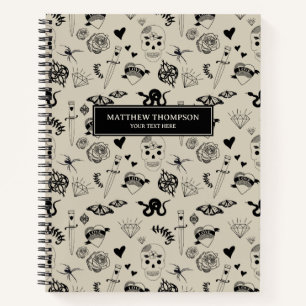 Black & Beige Hand Drawn Tattoo Pattern Notebook