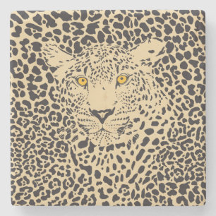 Black & Beige Leopard Camouflaged In Spots Stone Coaster