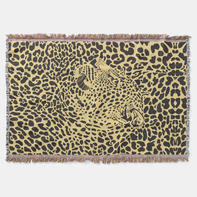Black & Beige Leopard Camouflaged In Spots Throw Blanket (Front)
