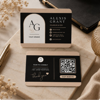 Black Beige Luxury QR Branding Business Card
