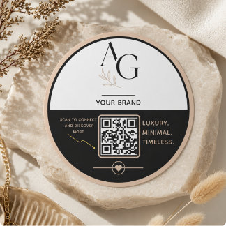 Black Beige Luxury QR Code Appointment Reminder Classic Round Sticker
