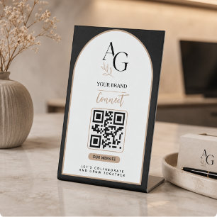 Black Beige Luxury QR Code Appointment Reminder Pedestal Sign