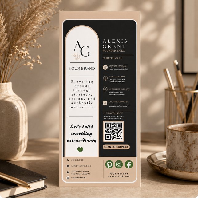 Black Beige Luxury QR Code Appointment Reminder Rack Card (Black Beige Luxury QR Code Appointment Reminder Rack Card)