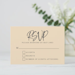 Black Beige Modern Script Lettering Wedding RSVP Card