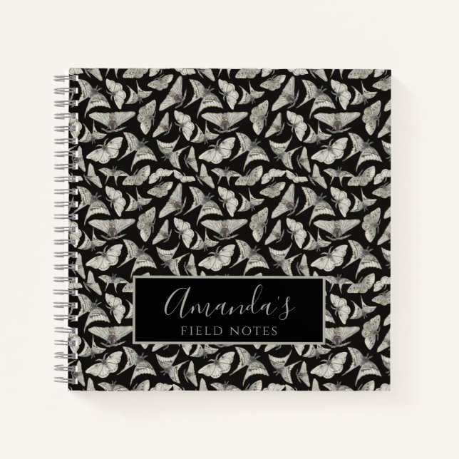 Black Beige Moth Bug Pattern Field Notes Notebook (Front)