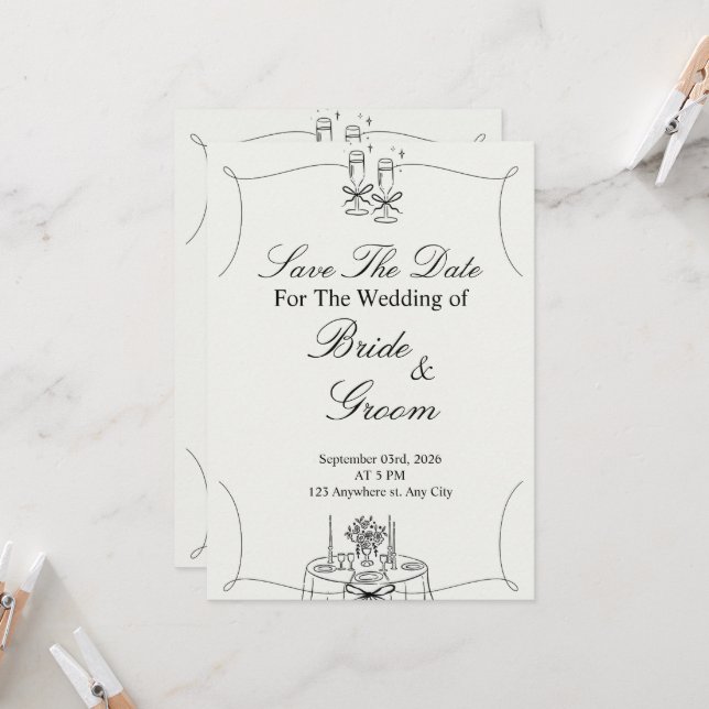 Black & Beige Simple Wedding  Invitation (Front/Back In Situ)