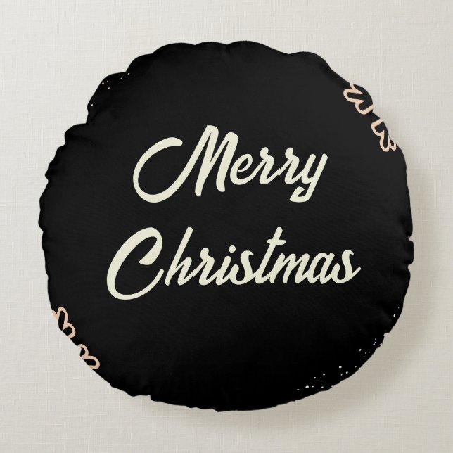 Black Beige White Snowflakes Christmas Round Cushion (Front)