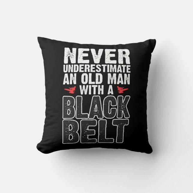 Black Belt Gift Idea - Funny Karate Old Man Cushion (Front)