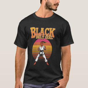 Black Belt Girl Retro Martial Arts Kick Design T-Shirt