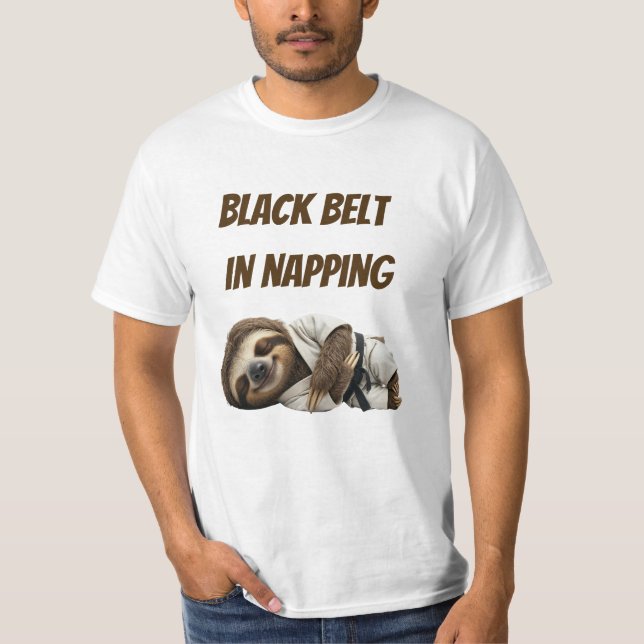 Black Belt In Napping Sloth T-Shirt (Front)