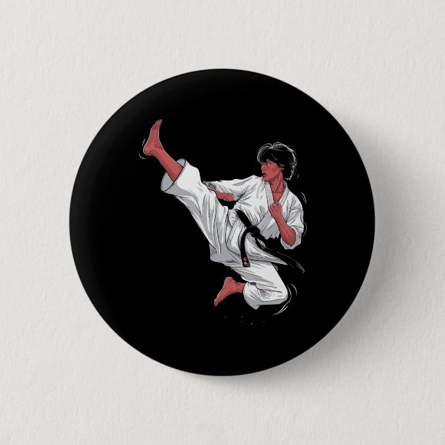 Black Belt Karate Fighter  6 Cm Round Badge (Front)