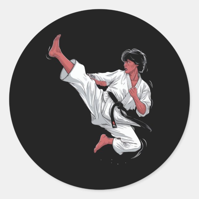 Black Belt Karate Fighter  Classic Round Sticker (Front)