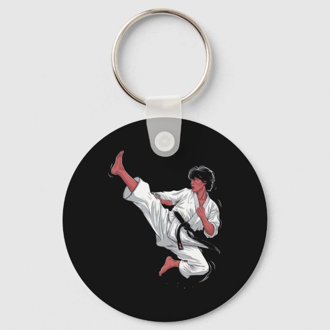 Black Belt Karate Fighter  Key Ring (Front)