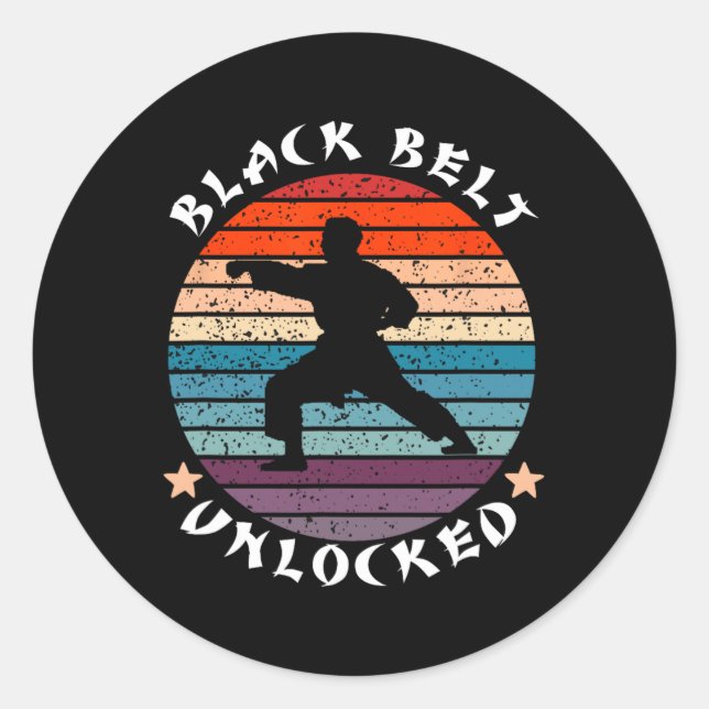 Black Belt Level Unlocked Achievement Karate Keep  Classic Round Sticker (Front)