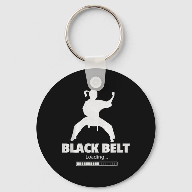 Black Belt Loading Karate Ttee Premium Tri-Blend Key Ring (Front)