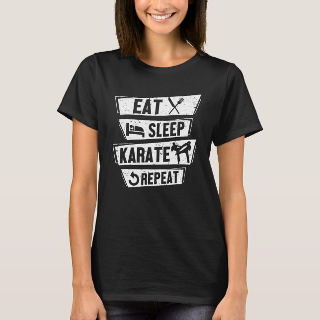 Black Belt Ninja Eat Sleep Karate Repeat Karate T-Shirt (Front)