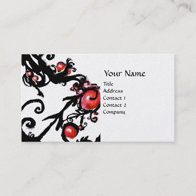 BLACK  BERRIES SWIRLS metallic gold Business Card (Front)