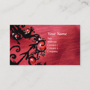 BLACK BERRIES SWIRLS red black pink silk Business Card