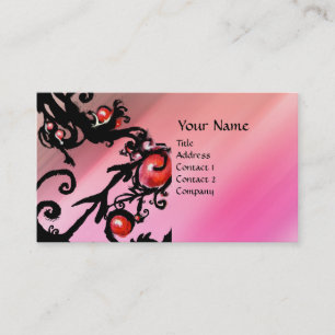 BLACK BERRIES SWIRLS red black pink silk Business Card