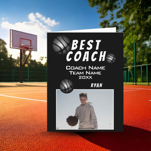 Black Best Coach Basketball Ball Photo  Thank You Card