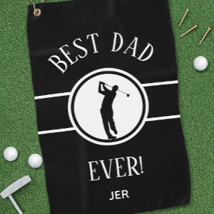 Black Best Dad Ever Golfer Sports Monogram Mens  Golf Towel