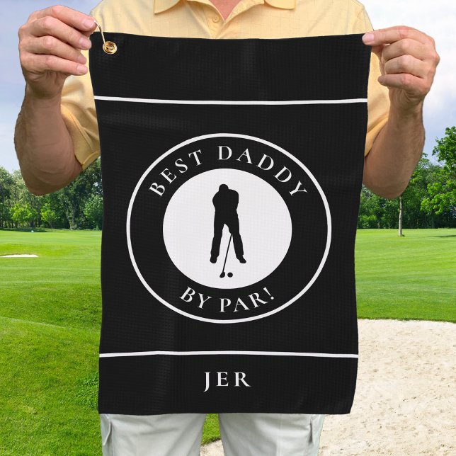 Black Best Daddy By Par Golfer Monogrammed Sports Golf Towel (Creator Uploaded)