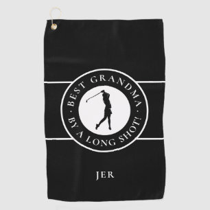 Black Best Grandma By A Long Shot Ladies Monogram Golf Towel