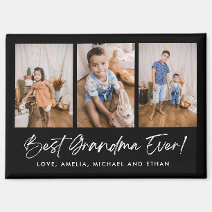Black Best Grandma Ever Three Photo Magnet