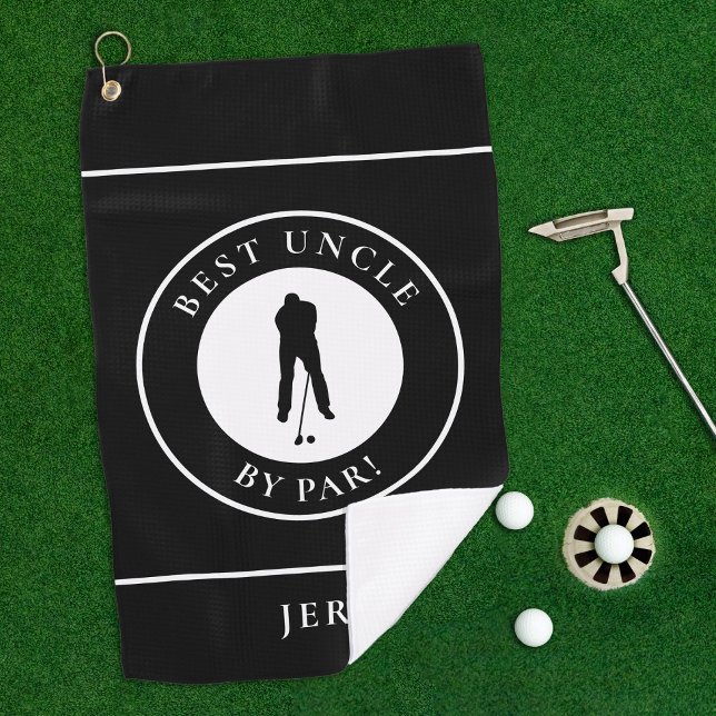 Black Best Uncle Family Golfer Monogram Sports Pro Golf Towel (Creator Uploaded)