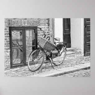 Black Bicycle With Big Basket, Copenhagen, Denmark Poster