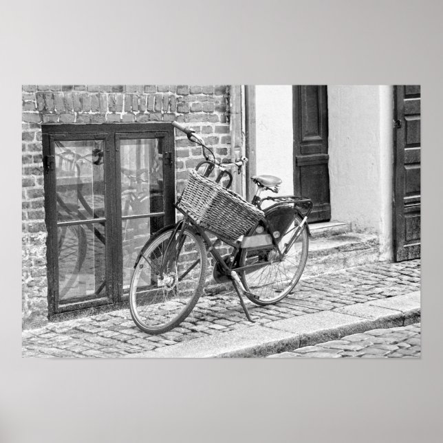 Black Bicycle With Big Basket, Copenhagen, Denmark Poster (Front)